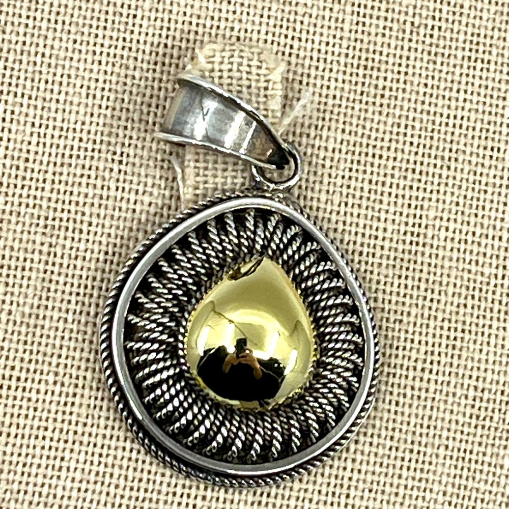 Vintage Suarti Handcrafted Indonesian Pendant 18K Gold and Sterling Silver